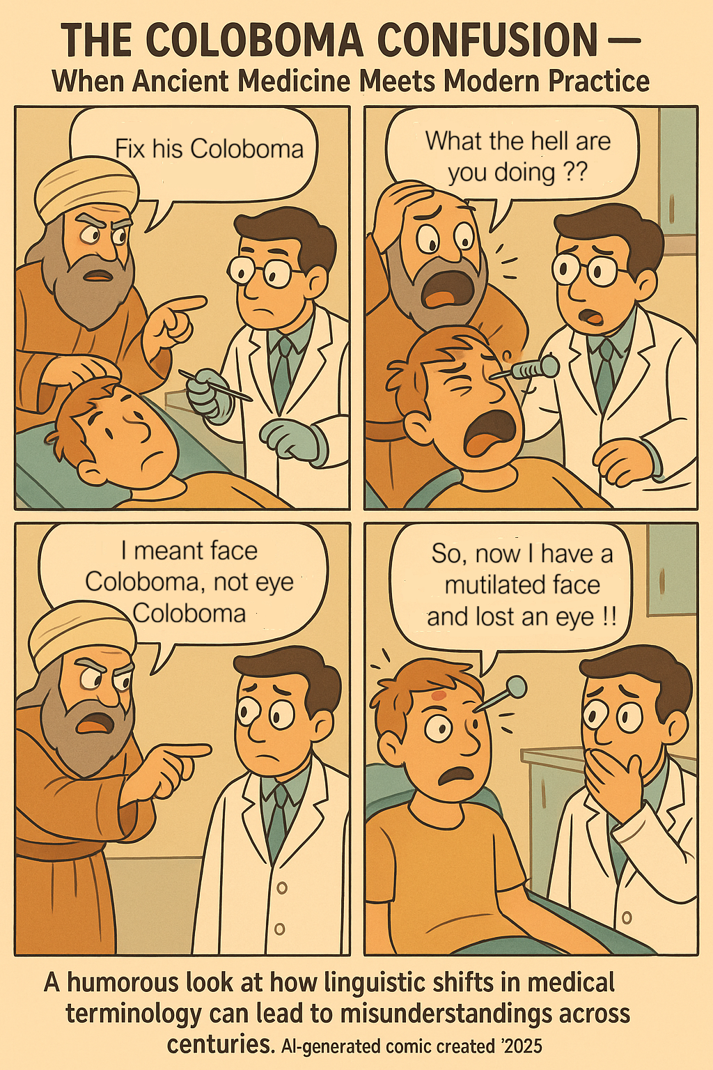 Comic: The Coloboma Confusion — When Ancient Medicine Meets Modern Practice