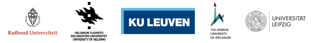 logos of MECANO universities in a row: Radboud University, University of Helsinki, KU Leuven, Hebrew University of Jerusalem, University of Leipzig